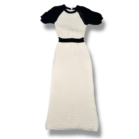 Anthropologie Daily Practice Smocked Sweater Midi Dress Womens Small Cream Black - Picture 1 of 11